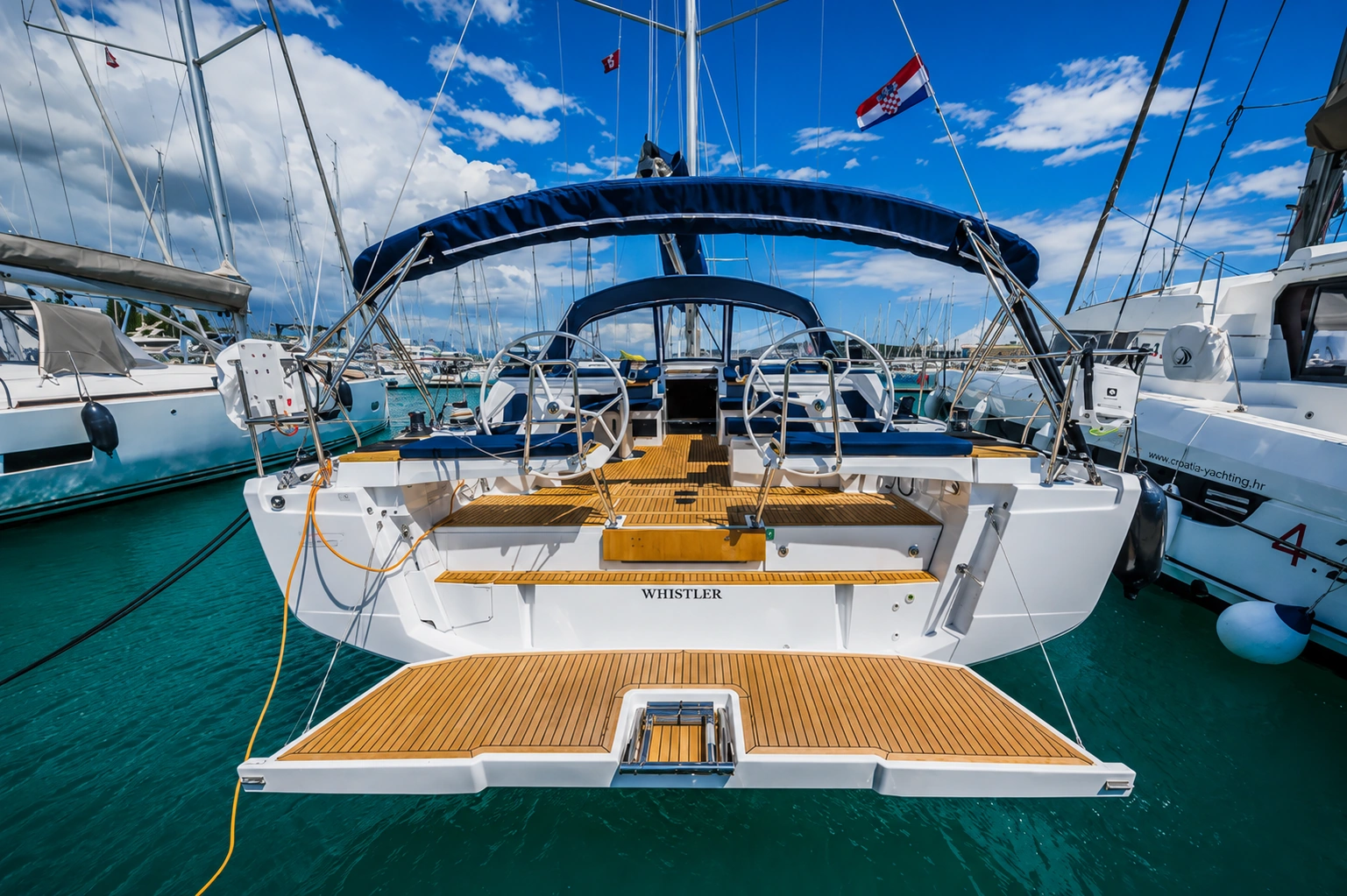 Whistler, stern view at Baotić Marina