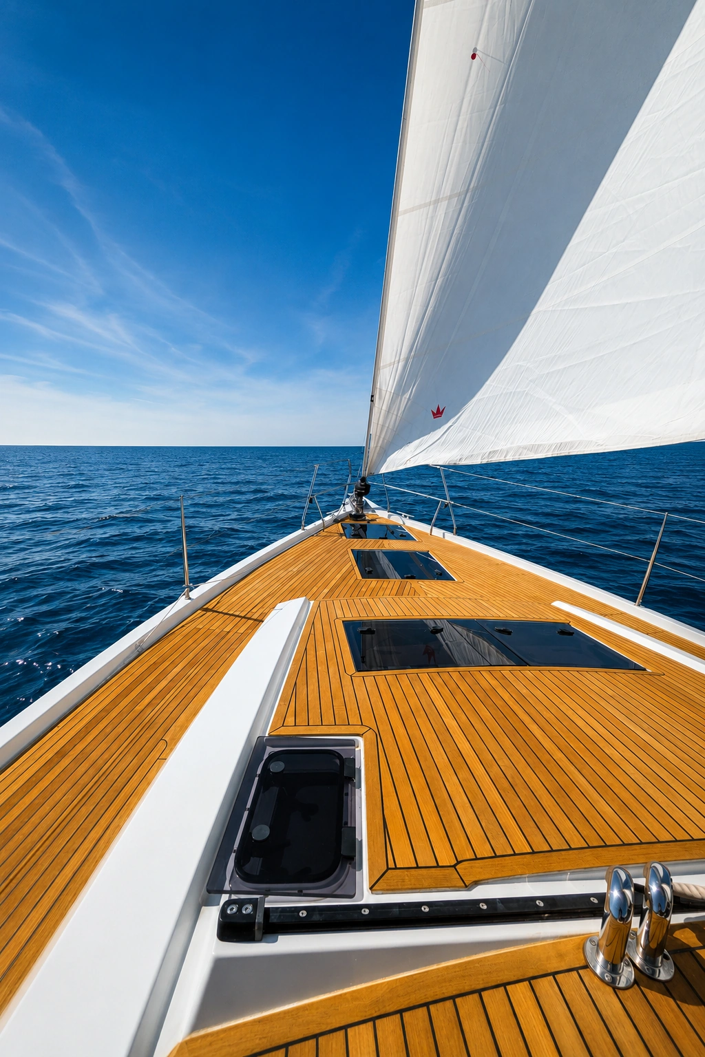 Whistler's teak foredeck with the Dalmatian archipelago beyond